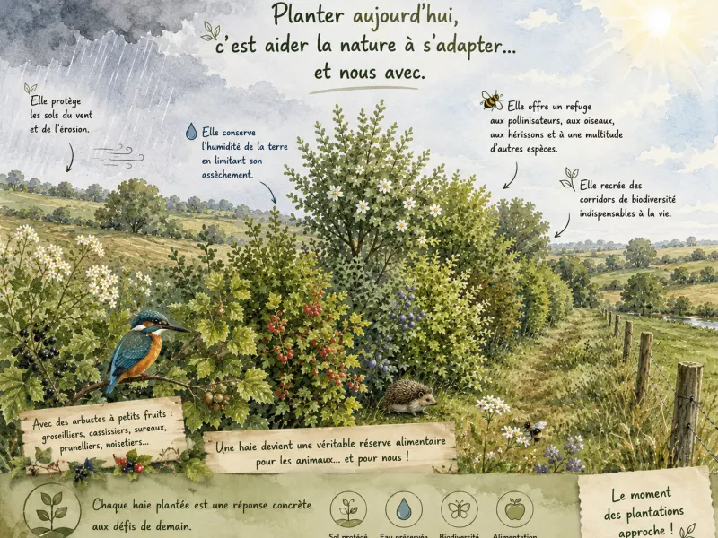 Haie riche et diversifiée le long d'un chemin, et sa biodiversité