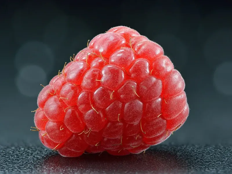 Framboise mûre en gros plan, drupéoles rouges bien serrées